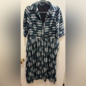 eShakti Teal and White Geometric Dress